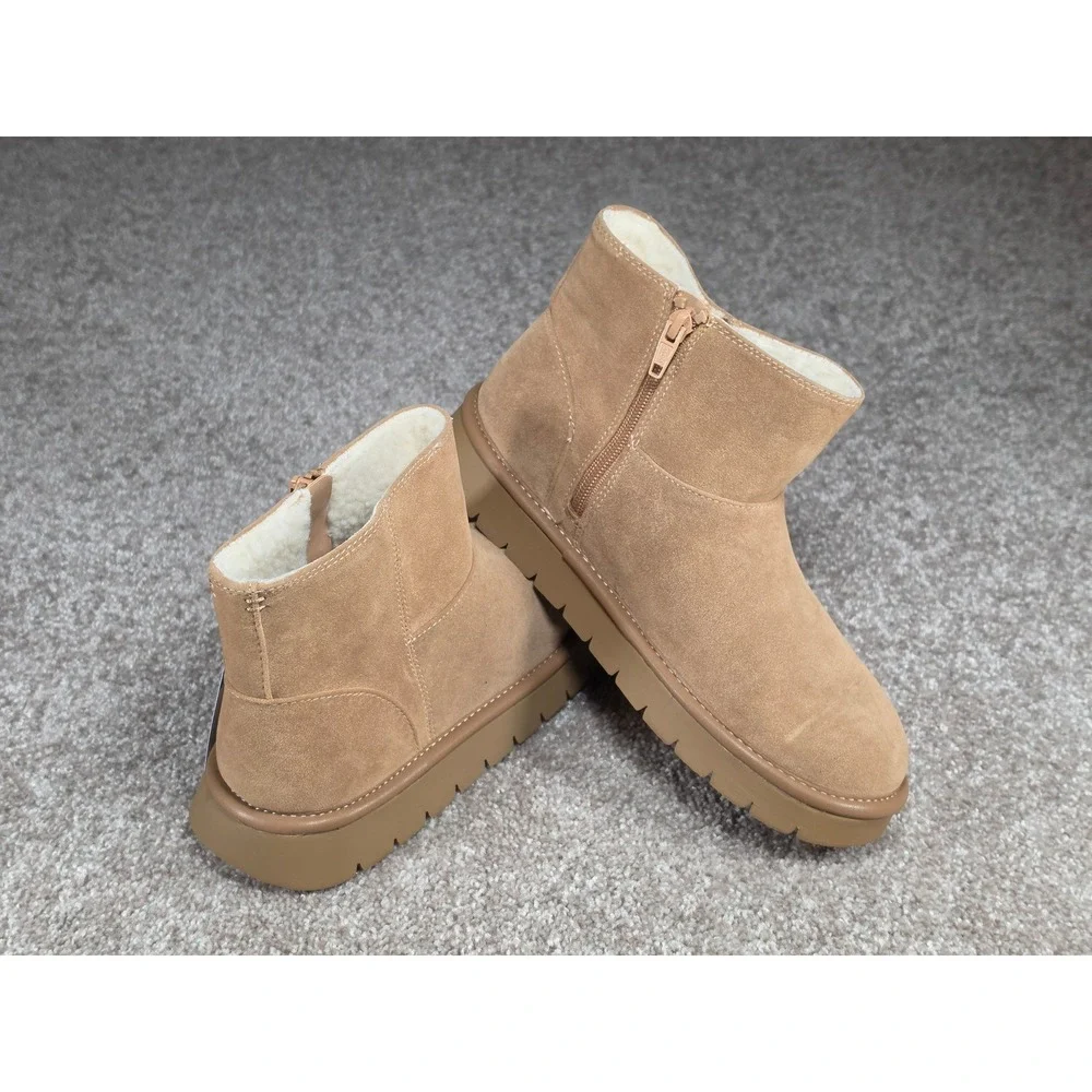 Universal Thread Women Tan May Ankle Boots Memory Foam Faux Fur Lined Size 7 NEW